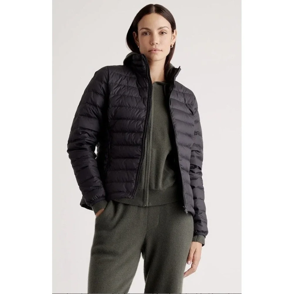 Quince Down Puffer Jacket Womens Medium Packable Lightweight Black Full Zip - Picture 1 of 5